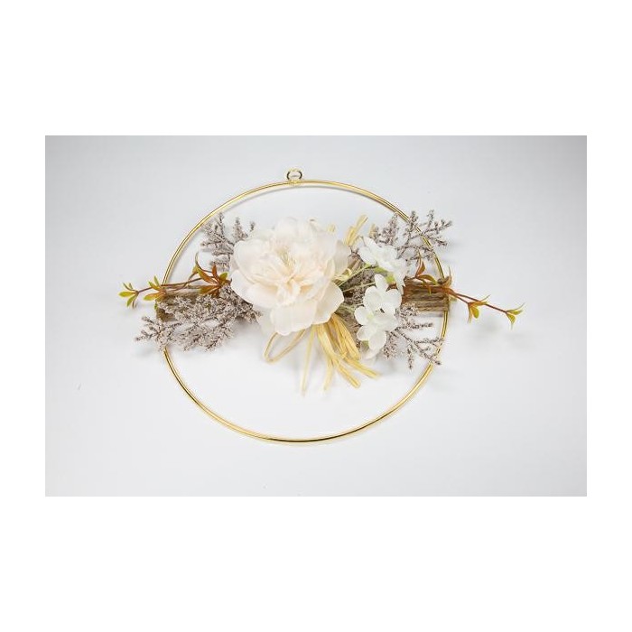 CERCHIO METALLO CON FIORE H25 PANNA